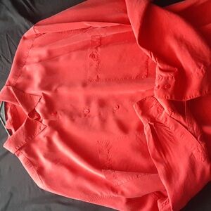 Coral red silk button up shirt Men's large